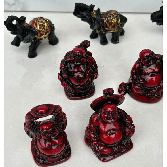 Chinese Asian Figurine Statue Set of 10 Resin Buddha Black Red Size 2"x2" - Picture 8 of 11